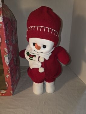 Source Unknown Red and White Plush Snowman Holiday Figure